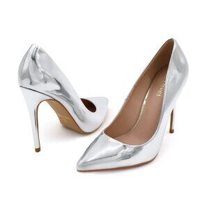 LURNYET SILVER METALLIC Women Pointed-Toe Pumps with Stiletto 4 inch Heels